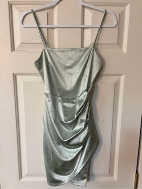 Windsor Satin Light Sage Green Spaghetti Strap Prom Dress